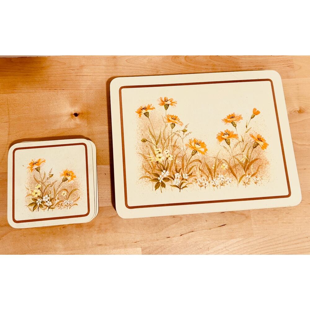 Vintage St Michael Marks & Spencer Floral Table Mats & Coasters Set - Made in UK